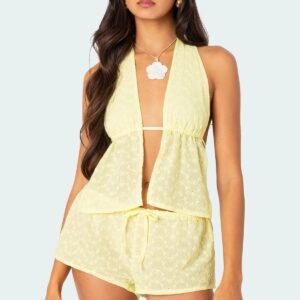 Eyelet Halter Lounge Top and Shorts Set
