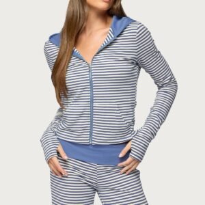 Striped Zip-Up Hoodie and Wide Leg Pants Set