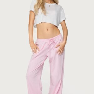 Pink Drawstring Casual Pajama Pants
