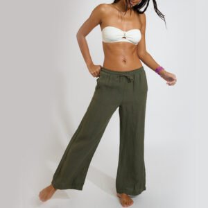 Olive Green Wide-Leg Drawstring Lounge Pants