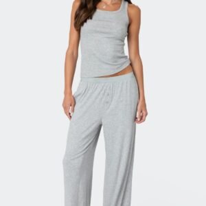 Ribbed Button Wide Leg Pajama Pants