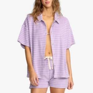Striped Short Sleeve Lounge Shirt and Shorts Set
