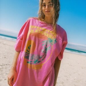 Oversized Pink Graphic Beach T-Shirt