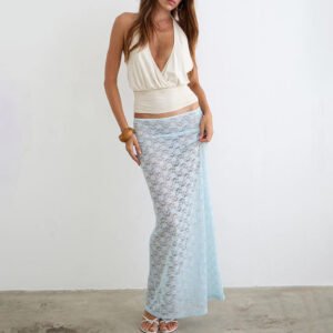 Blue Lace Sheer Maxi Beach Skirt