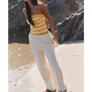 Cotton-Linen Striped Casual Pants