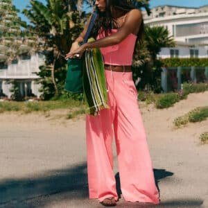 Strappy Crop Top and Wide Leg Pants Lounge Set