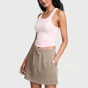 Drawstring A-line Cotton Mini Skirt with Side Pockets