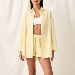 Oversized Button-Down Shirt and Drawstring Shorts Set