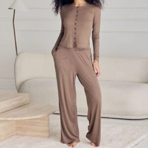 Ribbed Long-sleeve Cardigan and Side-Trim Pants