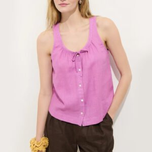 Button-Up Linen Tank Top for Women