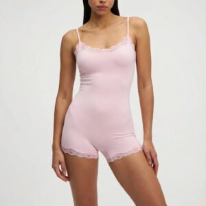 Lace Trim Sleeveless Sleep Romper
