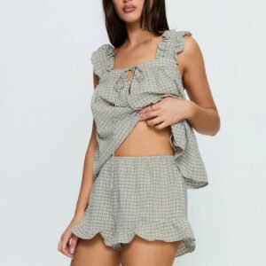 Plaid Ruffle Cami Top and Frill Shorts Lounge Set