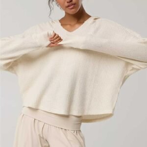 Waffle Knit Hooded Pullover