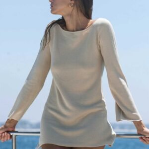 Long Sleeve Backless Knit Mini Dress