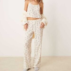 Floral Print Cami and Wide-Leg Pajama Pants Set
