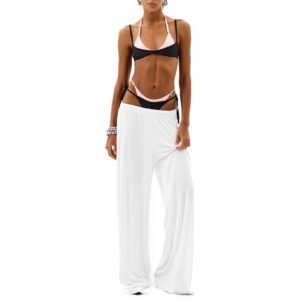 White Breathable Wide-Leg Resort Pants