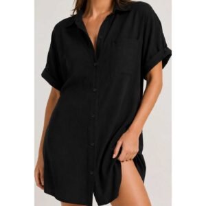 Relaxed Short Sleeve Button-Down Shirt Dress