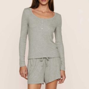 Long Sleeve Henley Top and Shorts Lounge Set