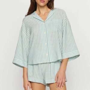 Striped Button-Up Pajama Shorts Set
